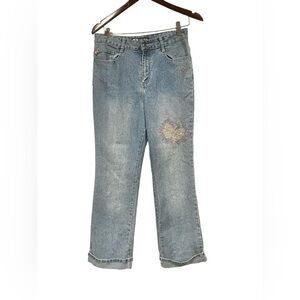 Duckhead 90s Y2K Vintage Sequin Butterfly Flare Leg Denim Jeans Size 14 1/2 Plus